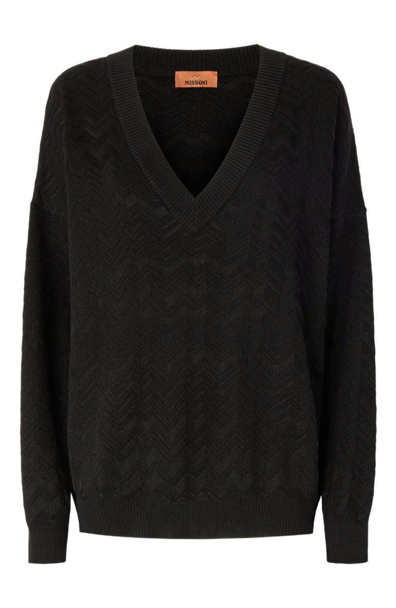 Missoni Oversized V-neck Sweater In Chevron Pattern, Alternate, color, Black
