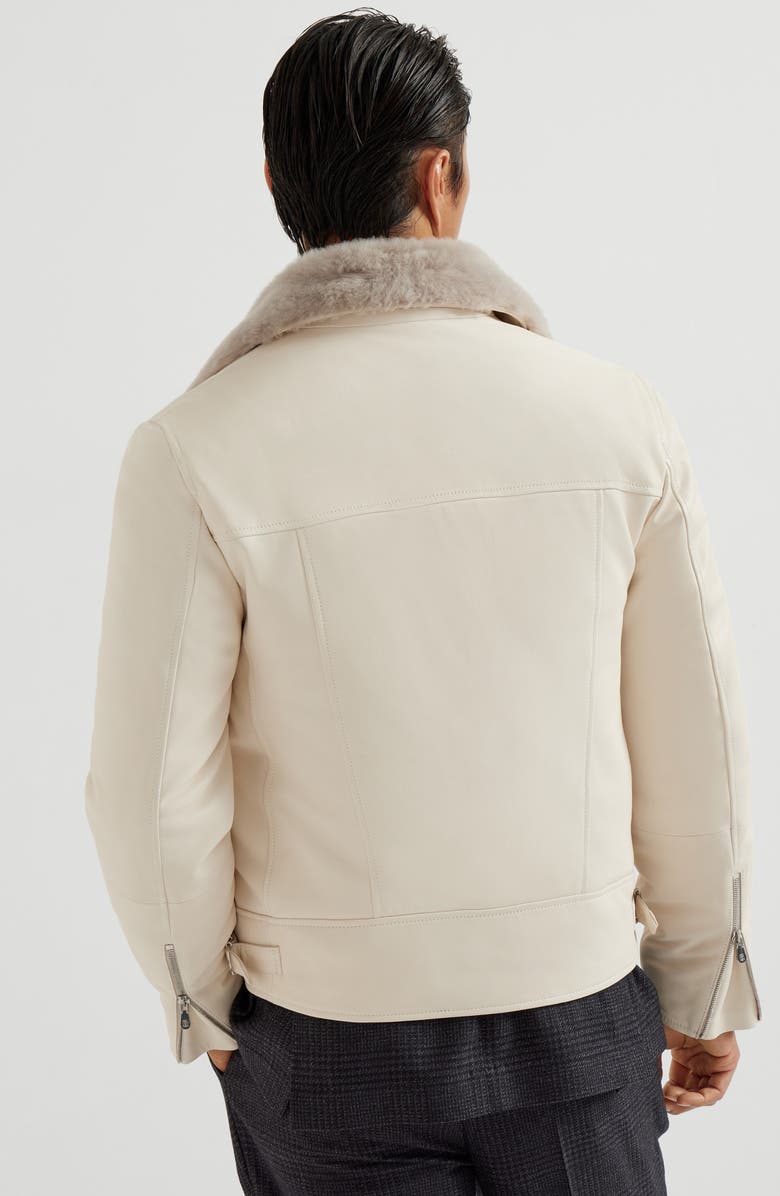 Brunello Cucinelli Nappa leather padded biker jacket, Alternate, color, Ivory