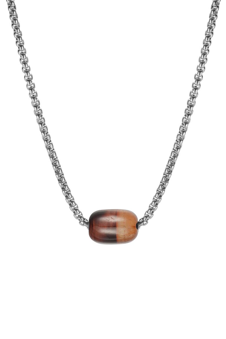Men's Stainless Steel Semiprecious Stone Bead Pendant Necklace, Main, color, RED