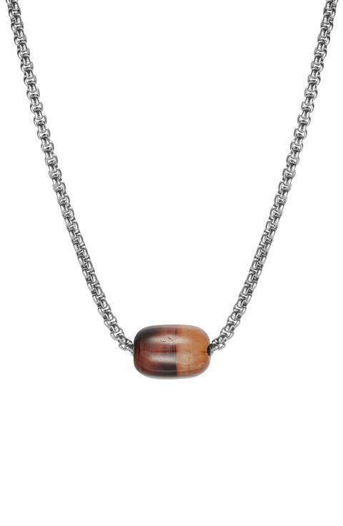 Men's Stainless Steel Semiprecious Stone Bead Pendant Necklace