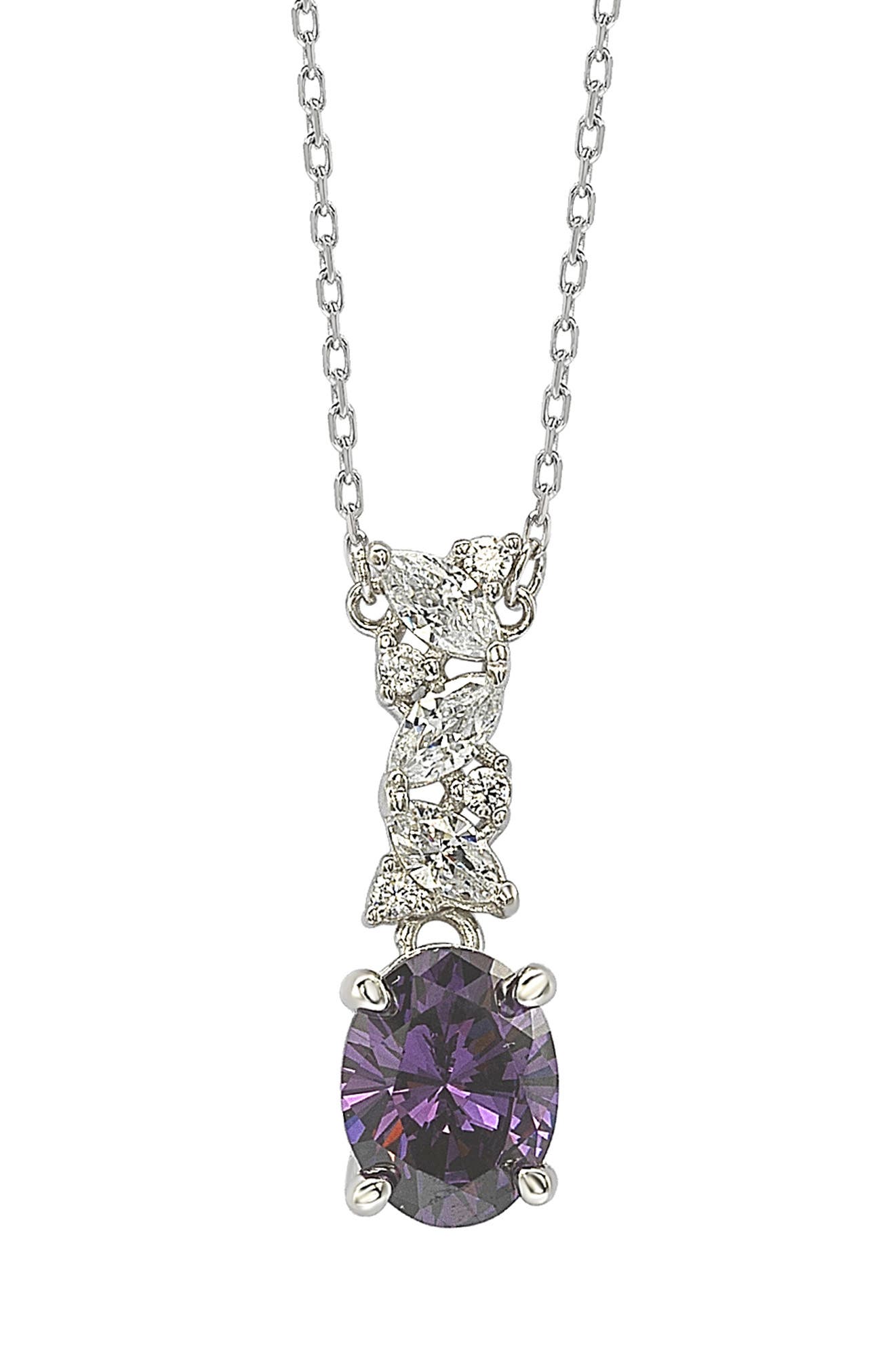SUZY LEVIAN Sterling Silver Purple & White Cubic Zirconia Cluster Pendant Necklace