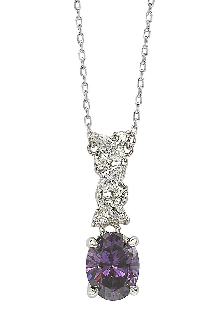 Sterling Silver Purple & White Cubic Zirconia Cluster Pendant Necklace, Main, color, PURPLE
