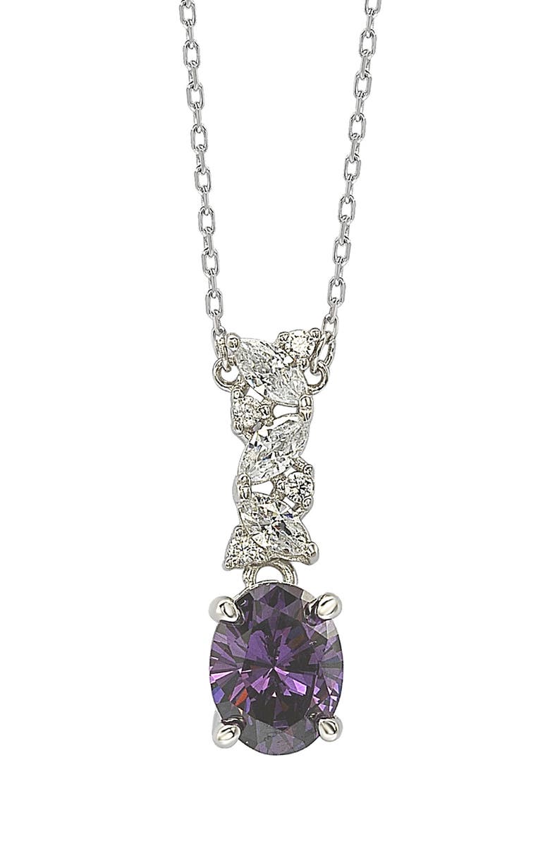 SUZY LEVIAN Sterling Silver Purple & White Cubic Zirconia Cluster Pendant Necklace, Main, color, Purple