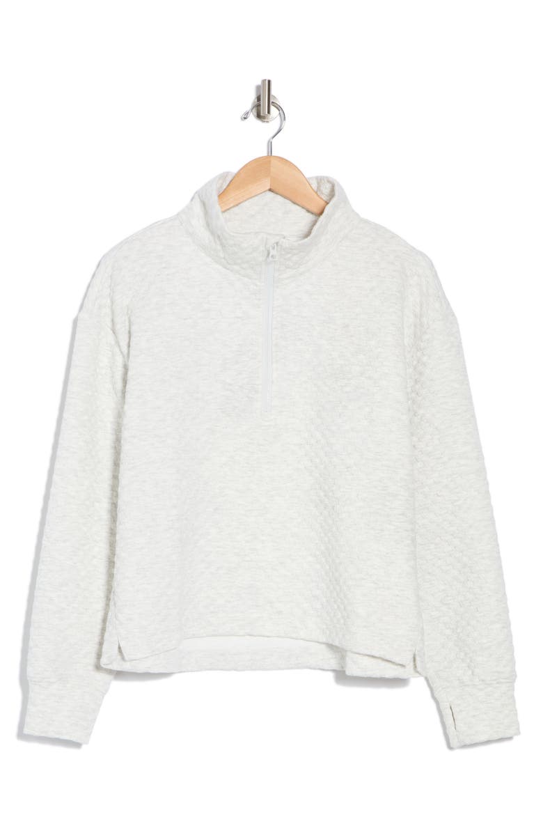 Z by Zella After Match Bubble Quarter Zip Pullover, Alternate, color, Ivory Grey Heather