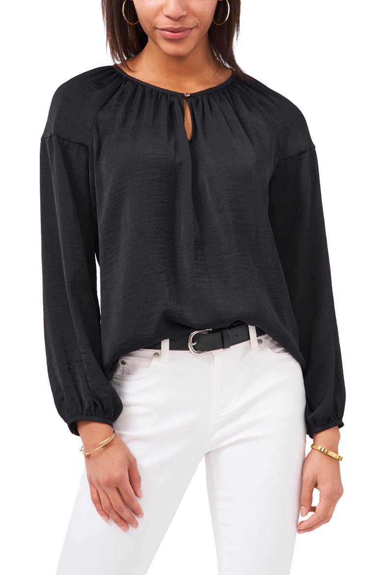 Hammered Satin Blouse, Main, color, RICH BLACK