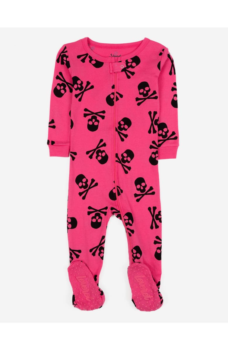 Leveret Footed Cotton Halloween Matching Family Pajamas, Fun Prints, Main, color, Pink Skulls