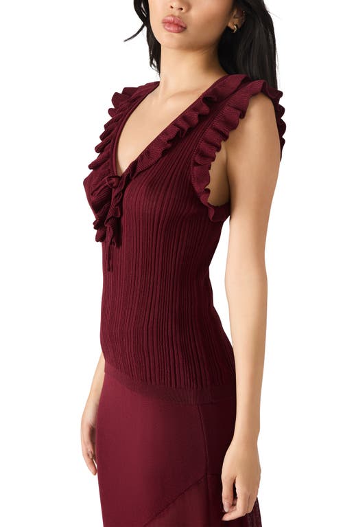Steve Madden Nataly Ruffle Neck Sleeveless Sweater In Burgundy