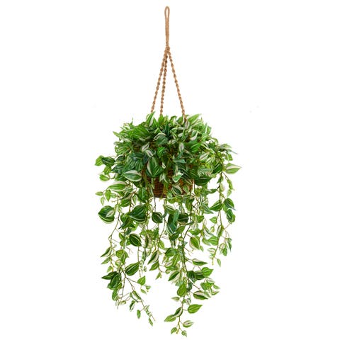51-in Wandering Jew Artificial Plant in Hanging Basket (Real Touch)