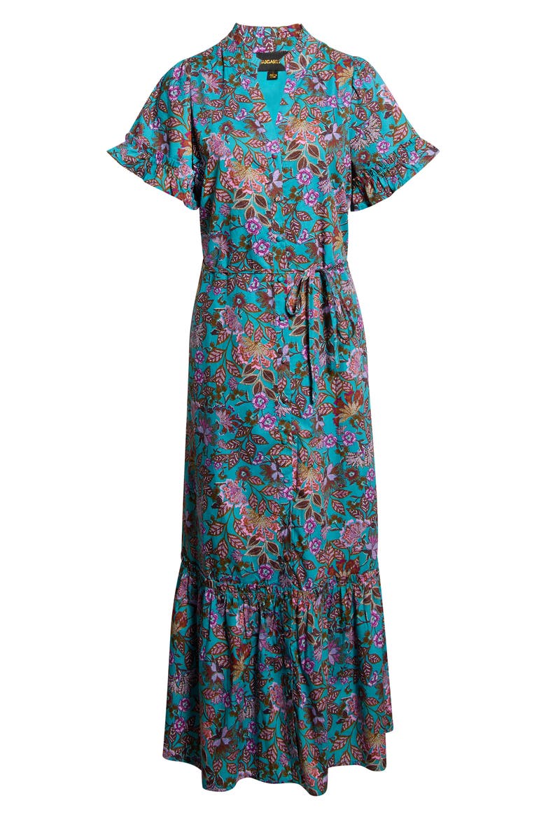 Alna Button Up Midi Dress, Alternate, color, TEAL MULTI