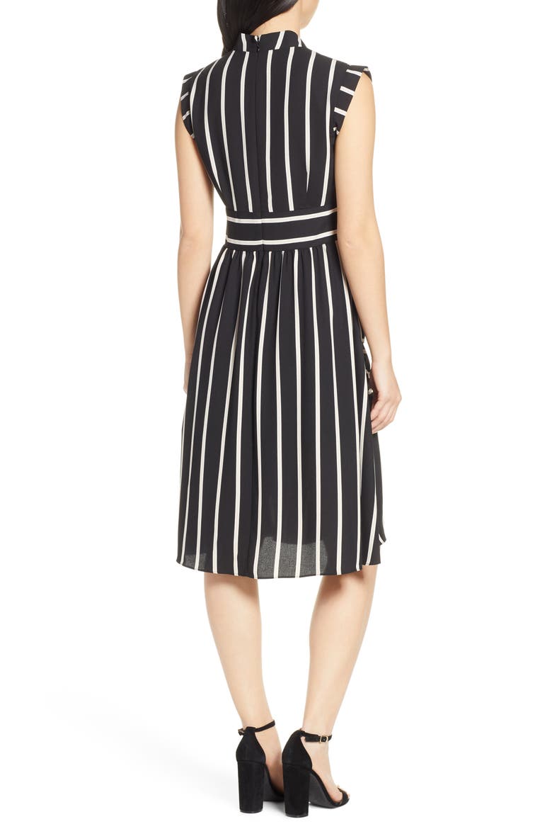 Vice Camuto Stripe Crepe Fit & Flare Dress, Alternate, color, BLACK MULTI