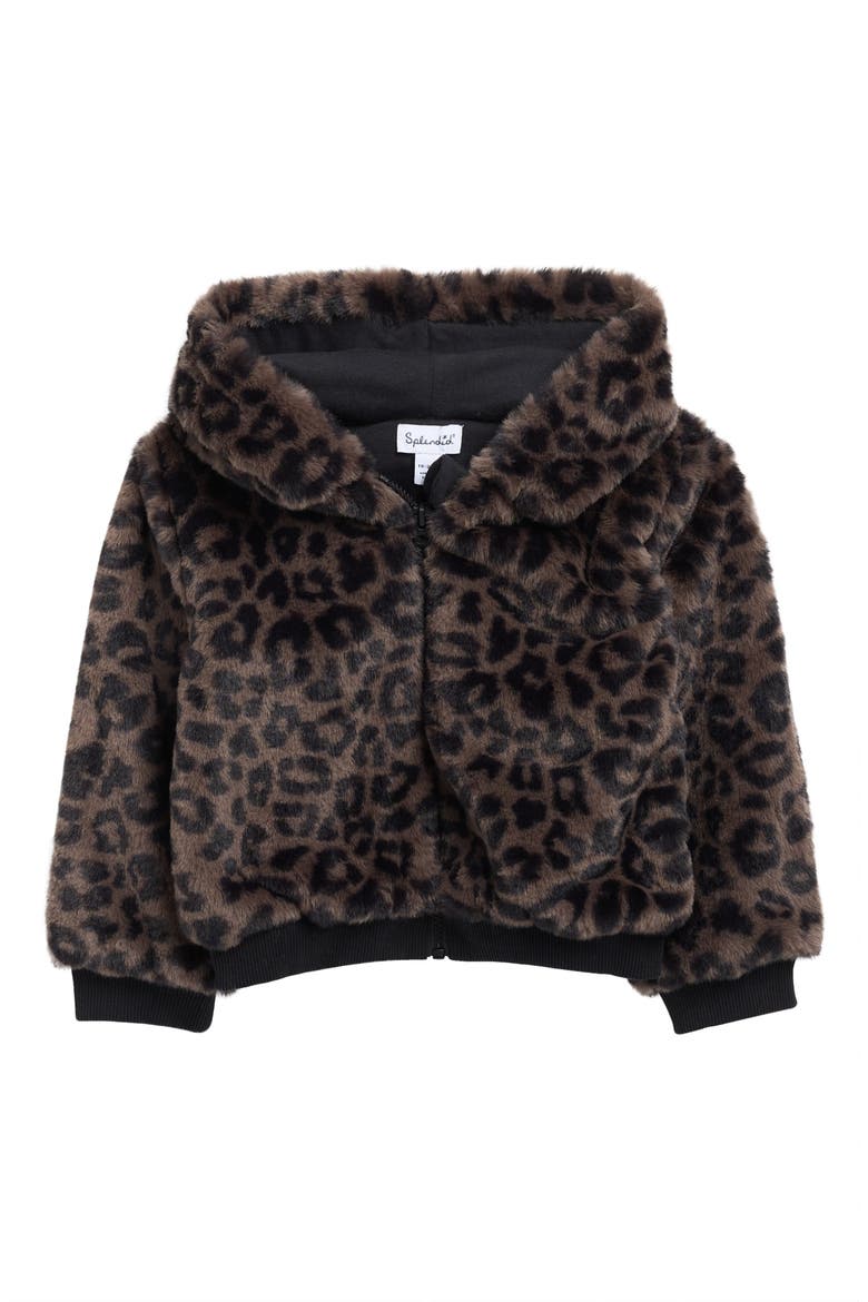 Cheetah Girl Faux Fur Hooded Jacket, Main, color, LEOPARD PRINT