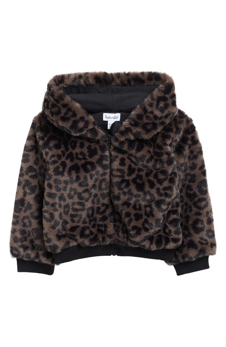 Splendid Cheetah Girl Faux Fur Hooded Jacket, Main, color, Leopard Print