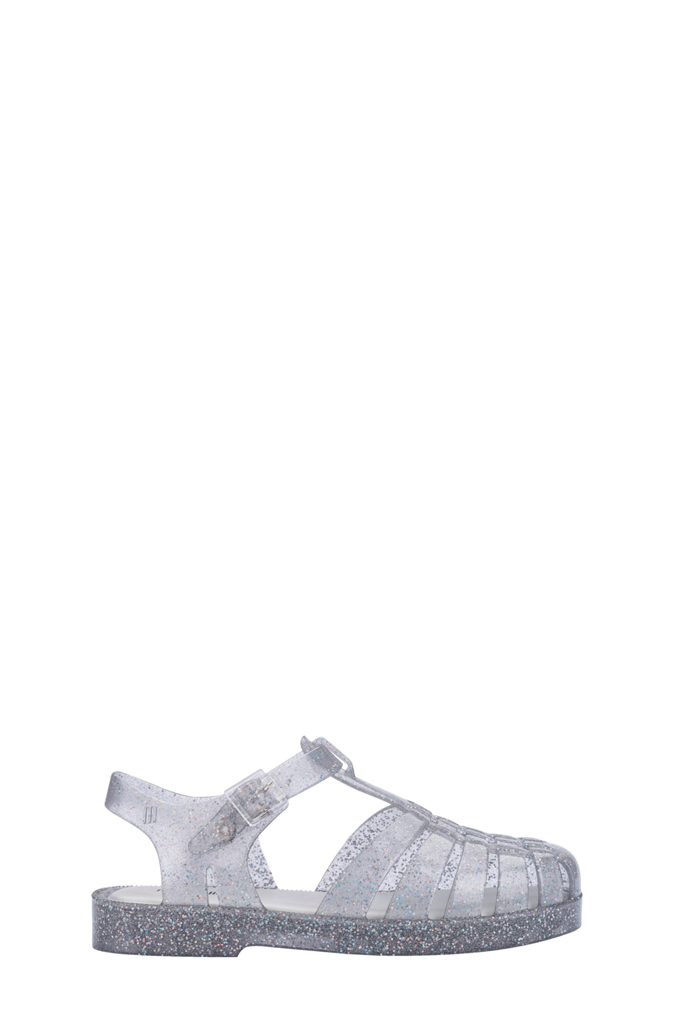 Mini Melissa Kids' Mini Posession Jelly Fisherman Sandal, Alternate, color, Glitter Clear Silver