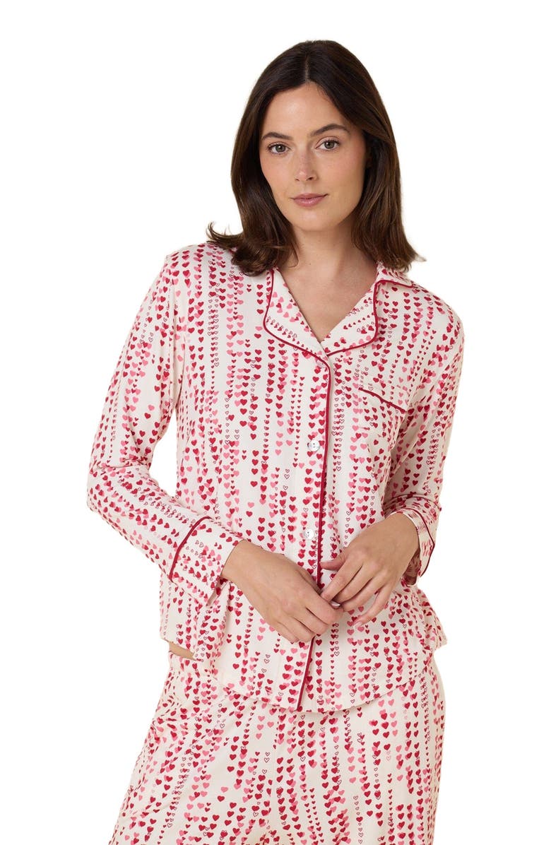 The Cat's Pajamas Pima Knit Pajama Holiday Set, Alternate, color, Dreamy Hearts Ivory