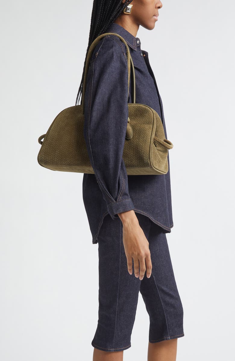 Jacquemus Le Turismo Embossed Suede Bowling Bag, Alternate, color, 560 Khaki