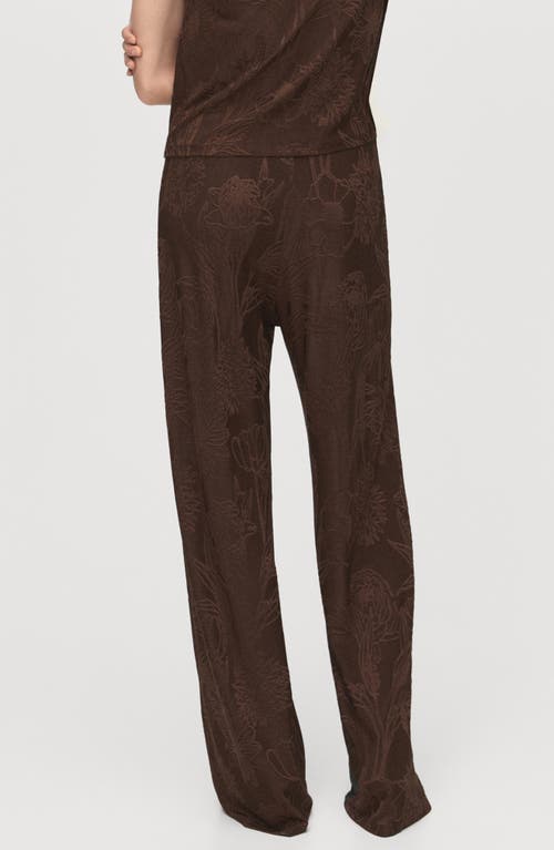 Mango Floral Jacquard Wide Leg Pants In Brown