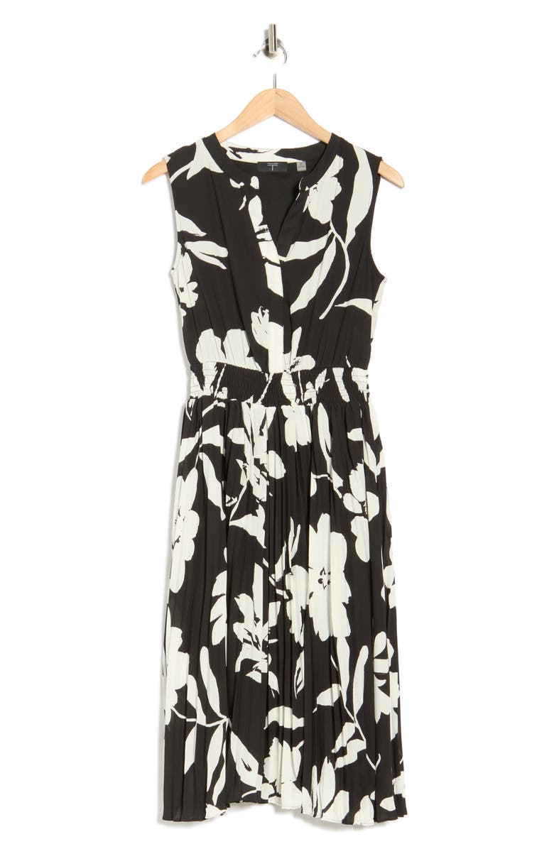 T Tahari Split Neck Sleeveless Midi Dress, Main, color, Graphic Garden Print