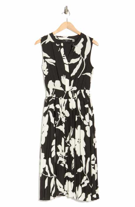 T Tahari Split Neck Sleeveless Midi Dress
