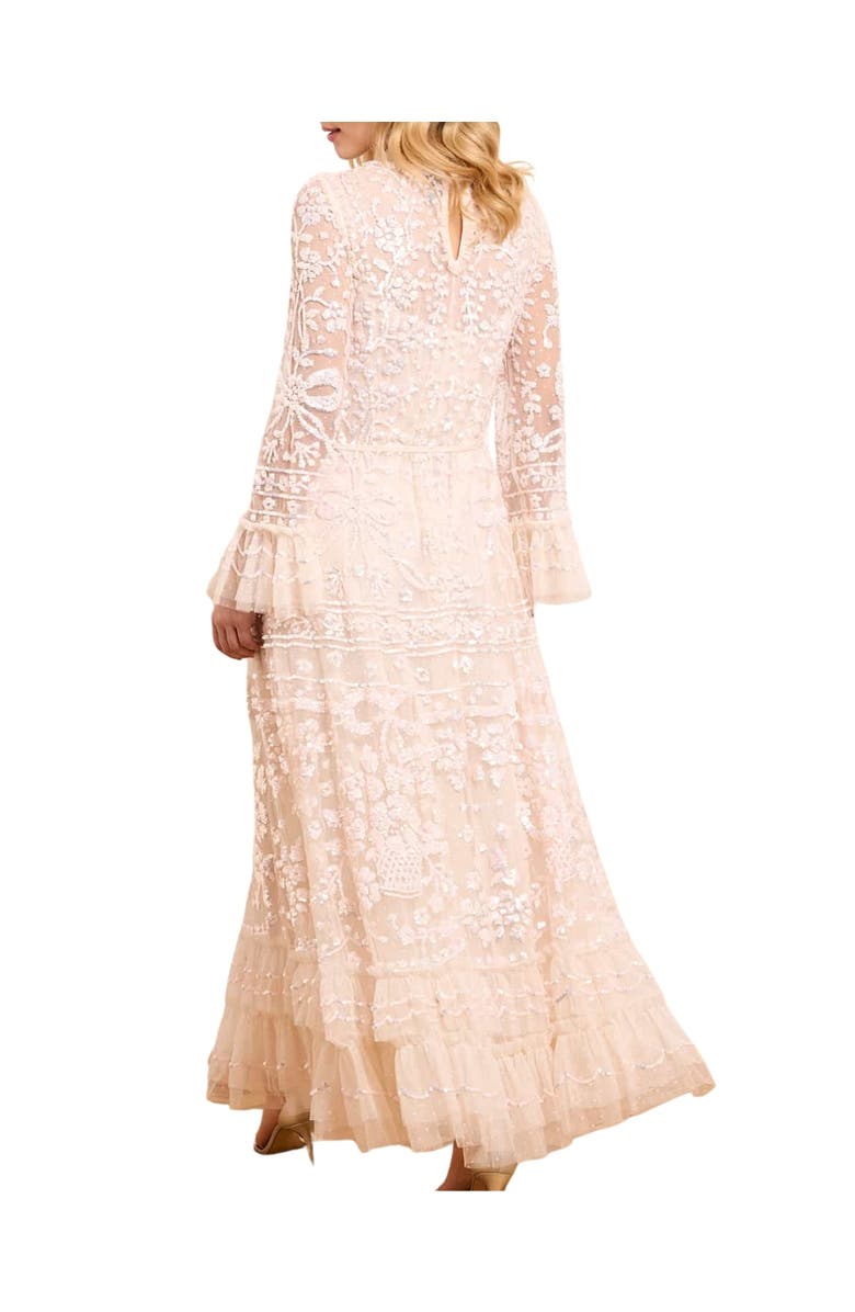 Needle & Thread Celia Long Sleeve Ankle Gown, Alternate, color, Cream/Dusk Pink