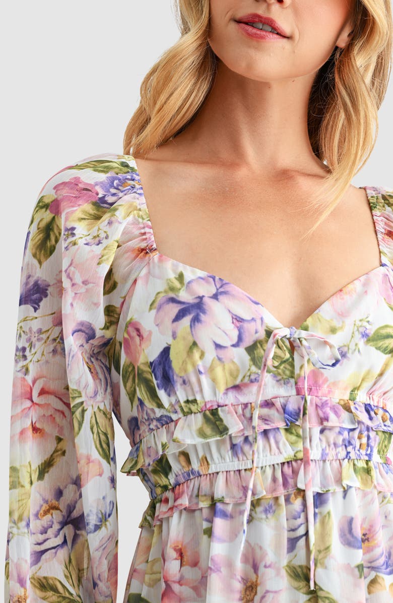 Lush Long Sleeve Tiered Midi Dress, Alternate, color, Lilac Pink Floral