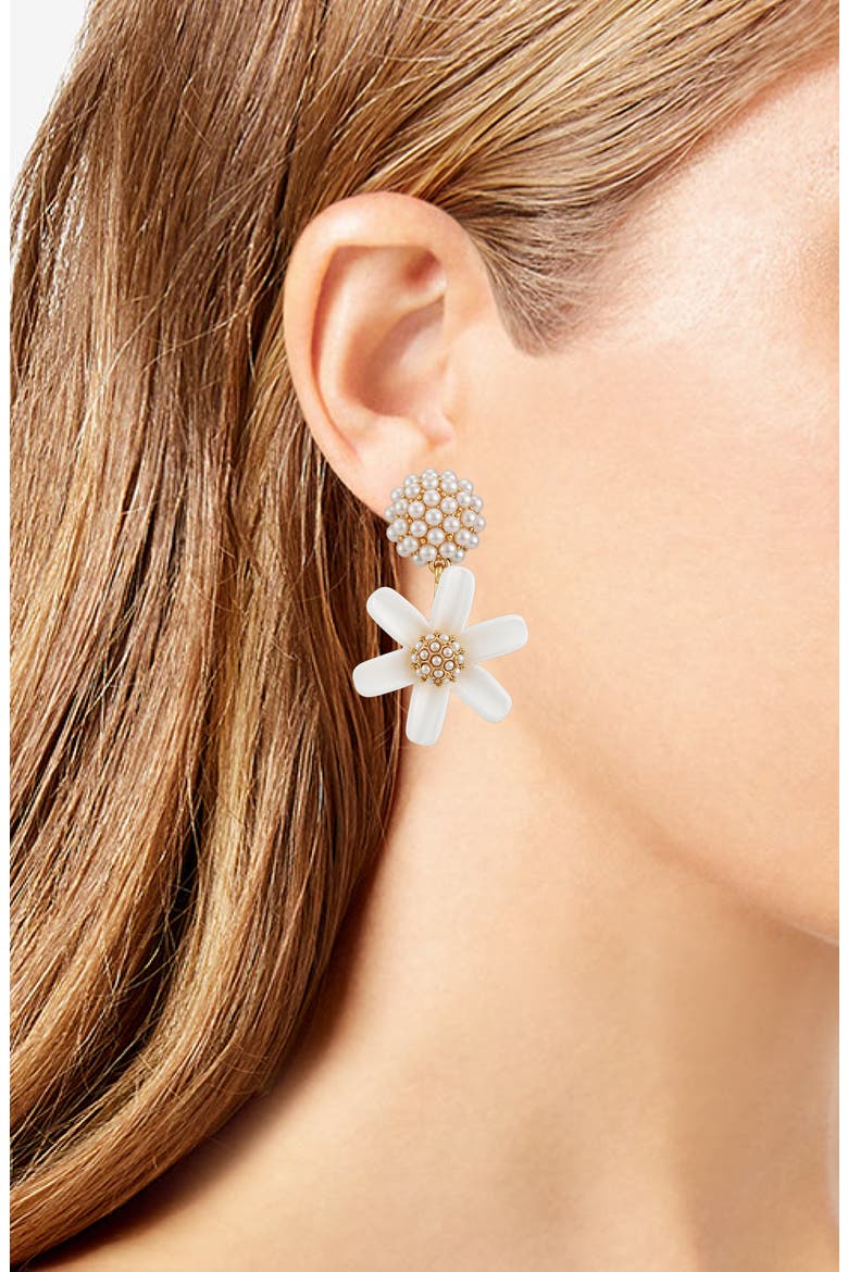Imitation Pearl Flower Drop Earrings, Alternate, color, GOLD