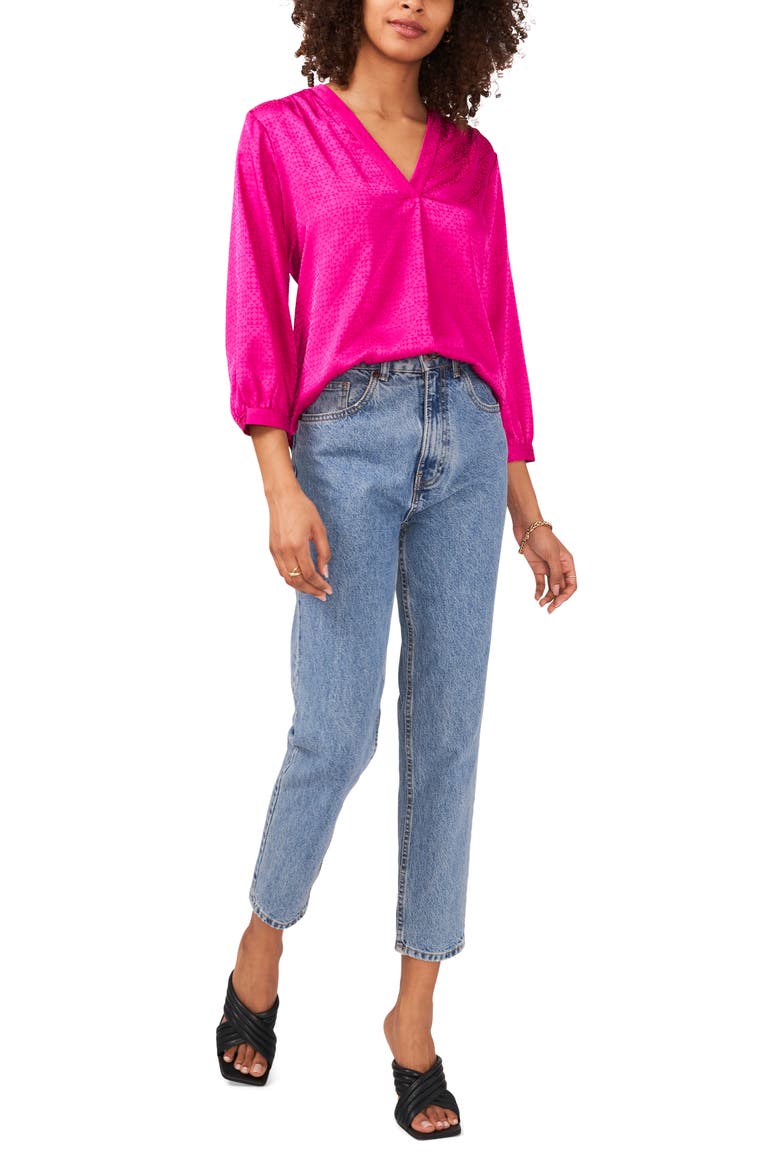 Jacquard Blouse, Alternate, color, WILD PETUNIA