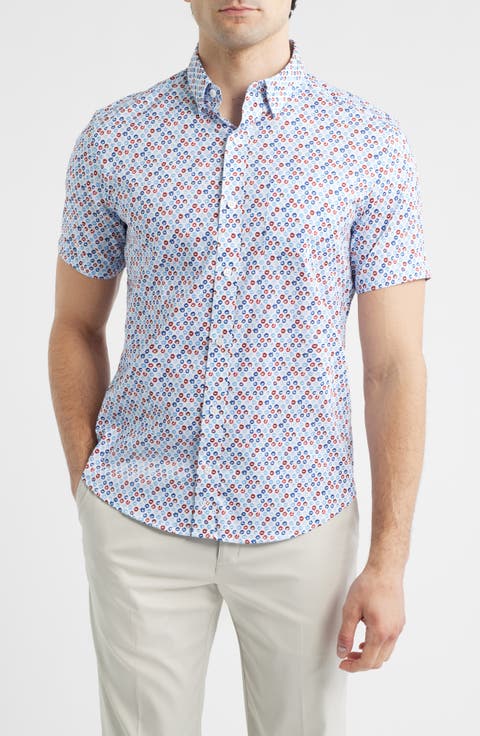 Logan Dot Print Short Sleeve Cotton Blend Button-Up Shirt