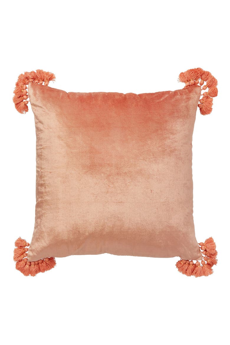 Raj Velvet Tassel Throw Pillow, Main, color, TERRACOTTA