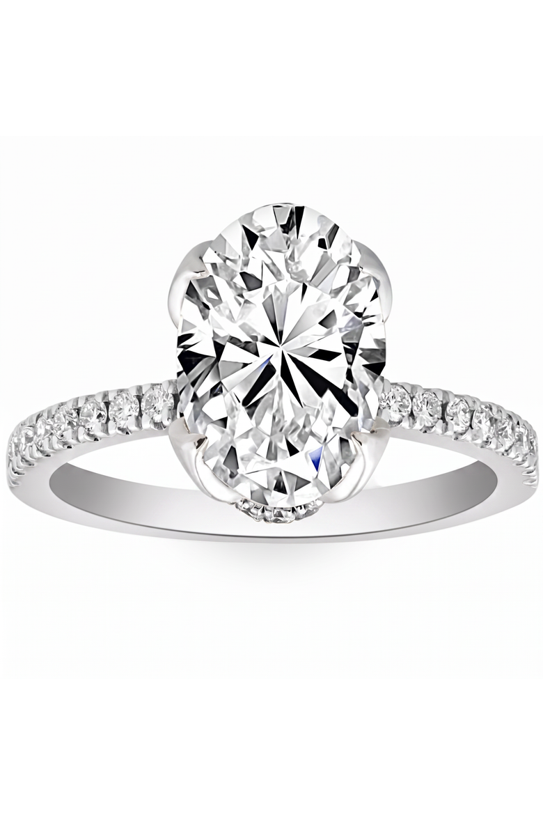 Certified 3 1/2Ct Oval Diamond Mia Engagement Ring Lab Grown Hidden Halo, Main, color, 10k White Gold