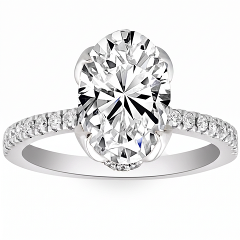 Certified 3 1/2Ct Oval Diamond Mia Engagement Ring Lab Grown Hidden Halo