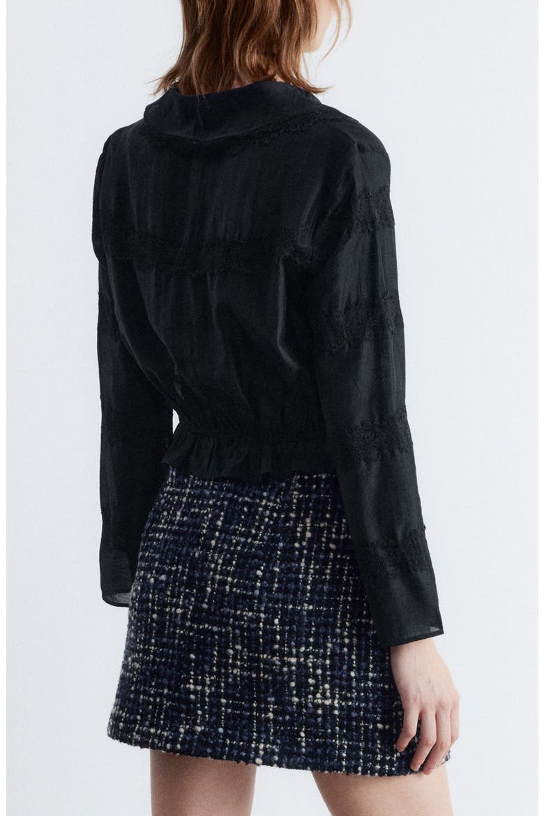 Lace Trim Button-Up Shirt, Alternate, color, BLACK