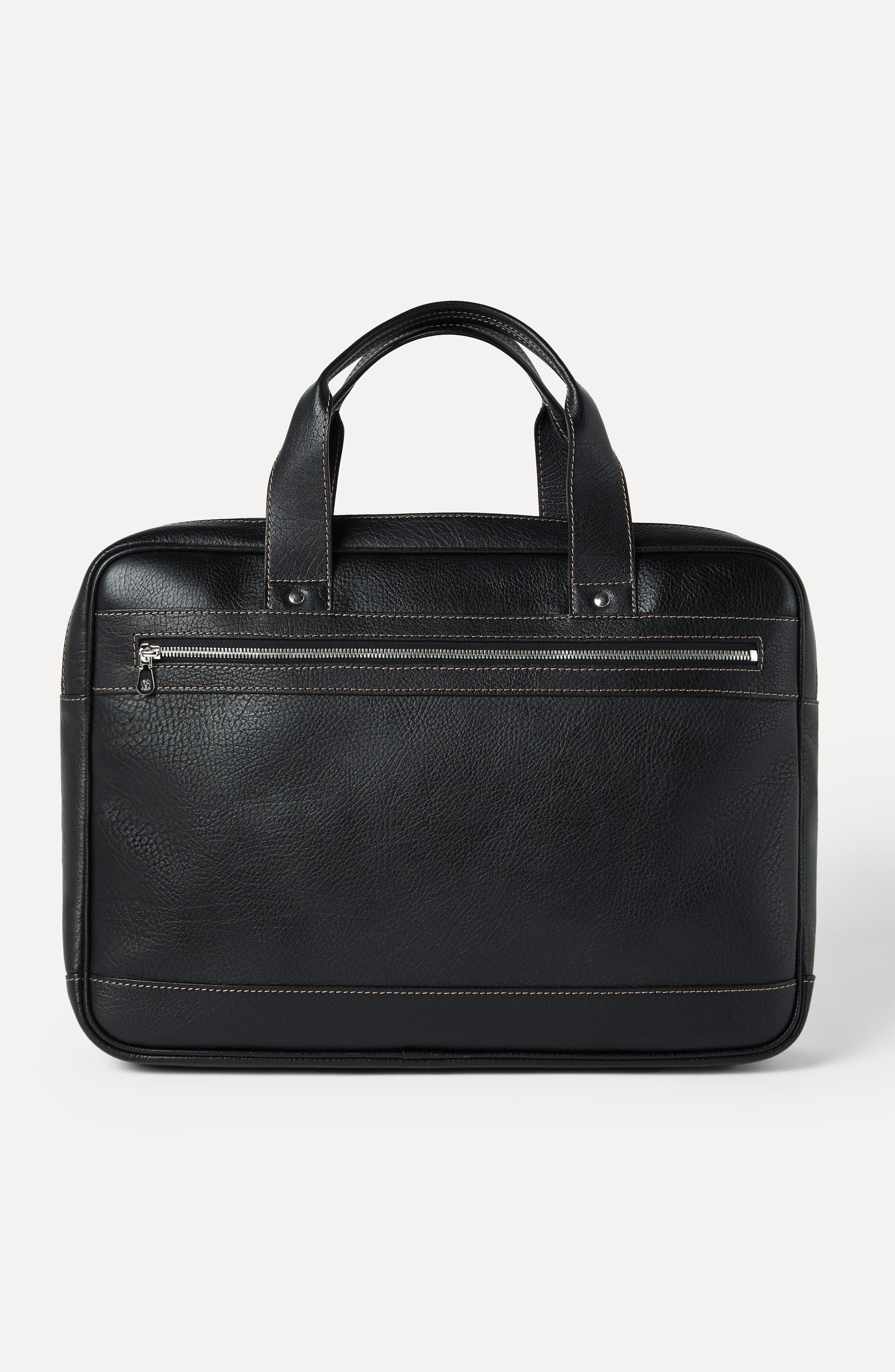 Brunello Cucinelli Grained calfskin briefcase with zipper, Alternate, color, Black