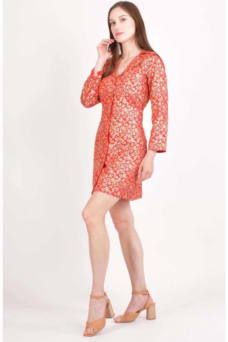 Clara Silk Floral Jacquard Blazer Dress, Alternate, color, Red