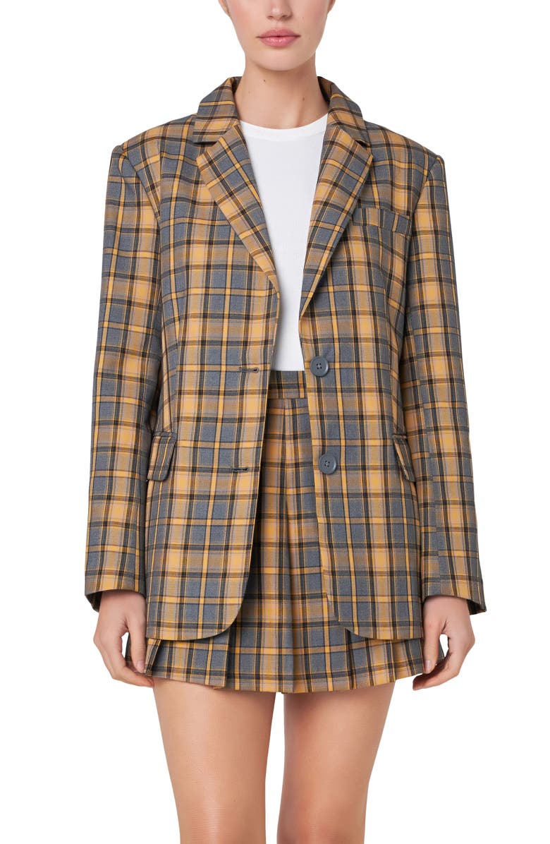 English Factory Plaid Blazer, Alternate, color, Grey Multi