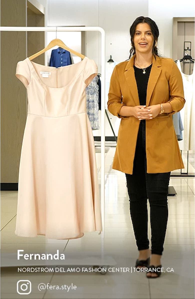 Cap Sleeve Full Skirt Satin Midi Cocktail Dress, sales video thumbnail