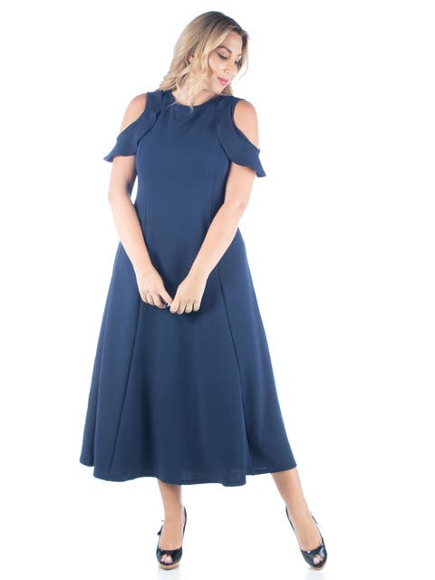 Ruffle Cold Shoulder A-Line Maxi Dress