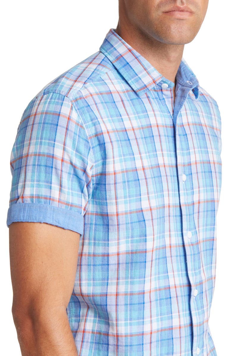 Johnston & Murphy Men's Reversible Short Sleeve Chambray Double Cloth Button-Up Shirt, Alternate, color, 