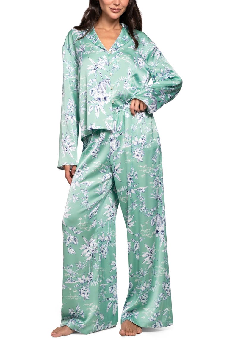 Floral Satin Pajamas, Alternate, color, GREEN