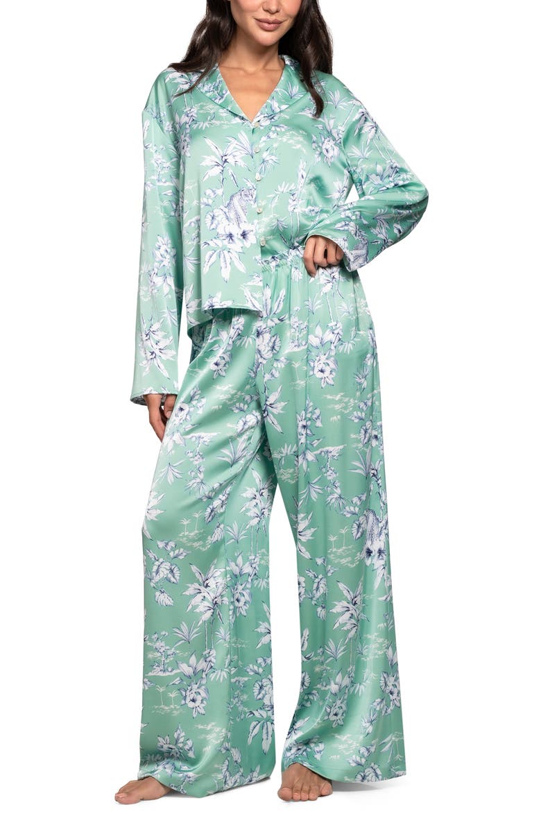 Midnight Bakery Floral Satin Pajamas, Alternate, color, Green