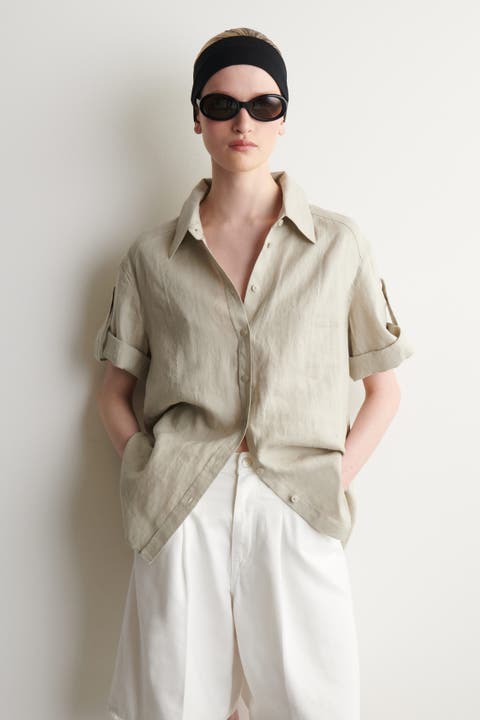 Folded-sleeve Linen Shirt