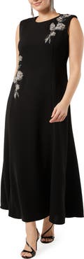 Marina Rinaldi Refeluca Beaded Jewel Neck Dress