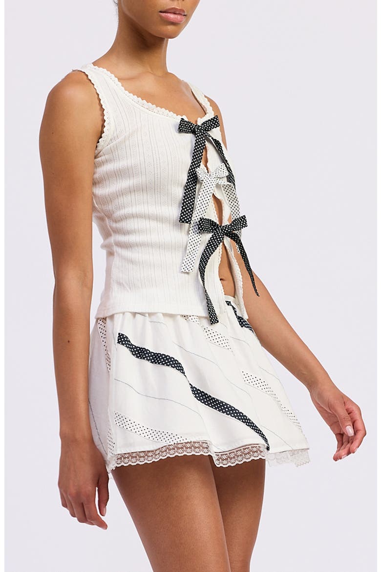 June Tie Front Crop Cotton Pointelle Tank, Alternate, color, WHITE NAVY