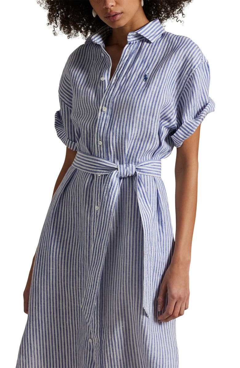 Polo Ralph Lauren Stripe Short Sleeve Linen Shirtdress, Alternate, color, 