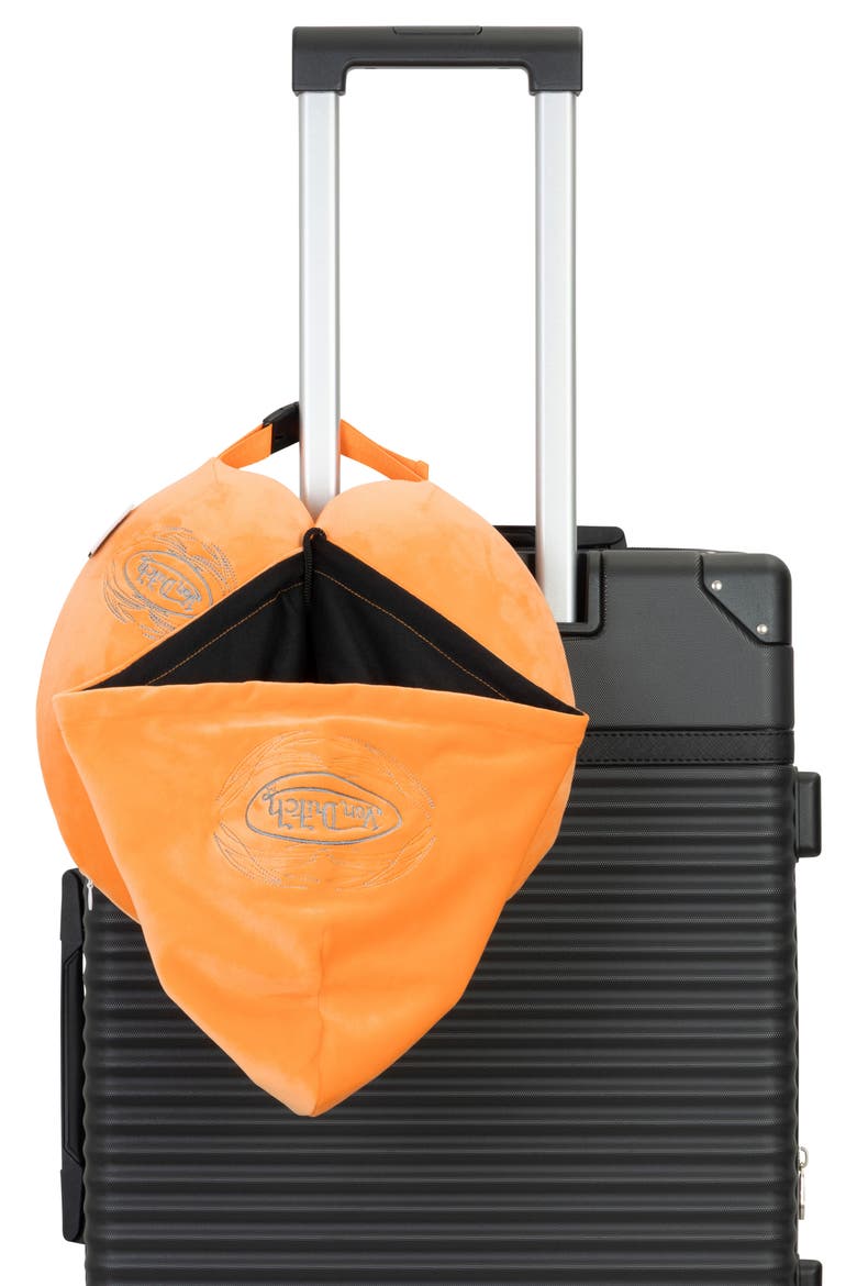 Pinstripe Hooded Memory Foam Travel Neck Pillow, Alternate, color, Orange