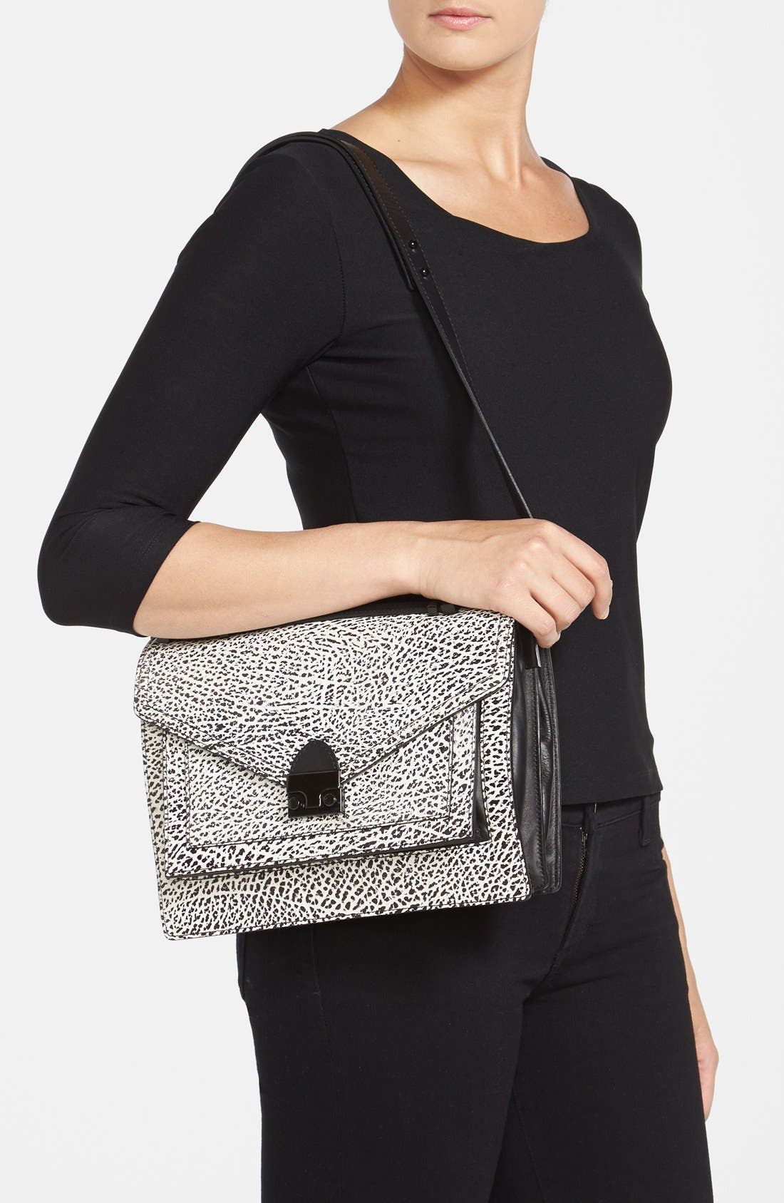'Rider' Leather Satchel, Alternate, color, WHITE/ BLACK