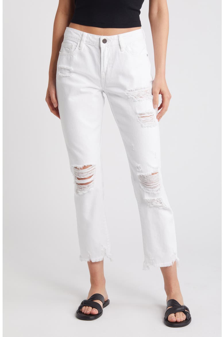 Slim Ripped Fray Hem Boyfriend Jeans, Main, color, WHITE