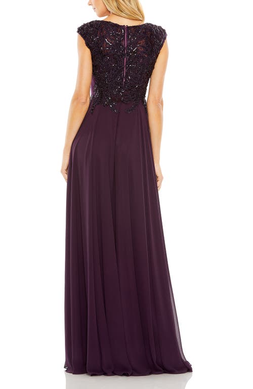 Mac Duggal Sequin Empire Waist Pleated Gown In Aubergine