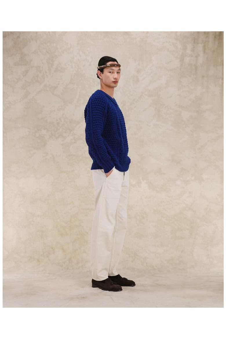 Aston Cable Knit Wool Crewneck Sweater, Alternate, color, Blue