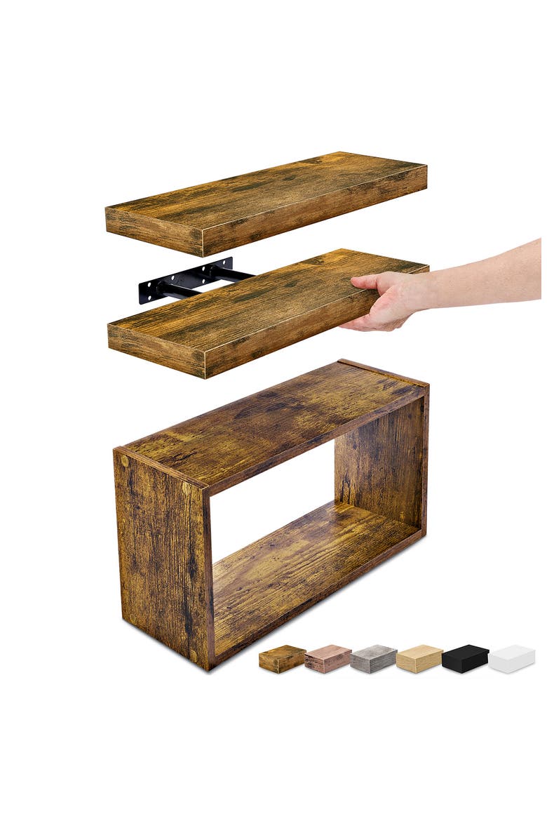 Set of 3 Floating Shelves, Alternate, color, BROWN