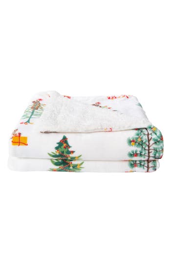 Woven & Weft Holiday Print Reversible Faux Shearling Throw Blanket